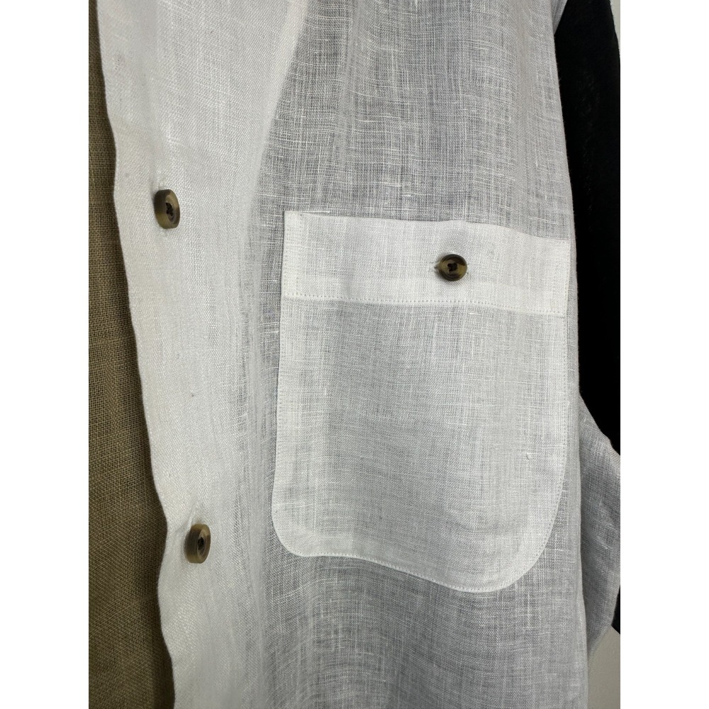 Paul Fredrick Linen Colorblock Short Sleeve Button Shirt Large Coastal Resort - Picture 5 of 10